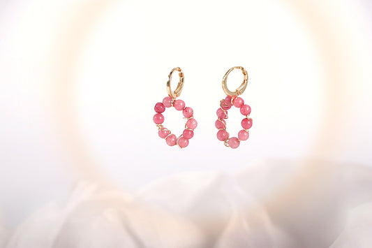 Beaded Halo Earrings in pink